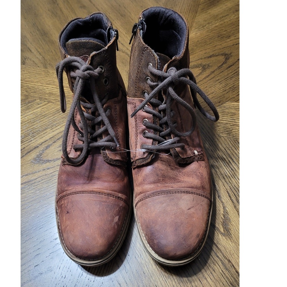 Aldo Mens Brown Leather Suede Cap Toe Lace Up Side Zip Combat Boots Size 11